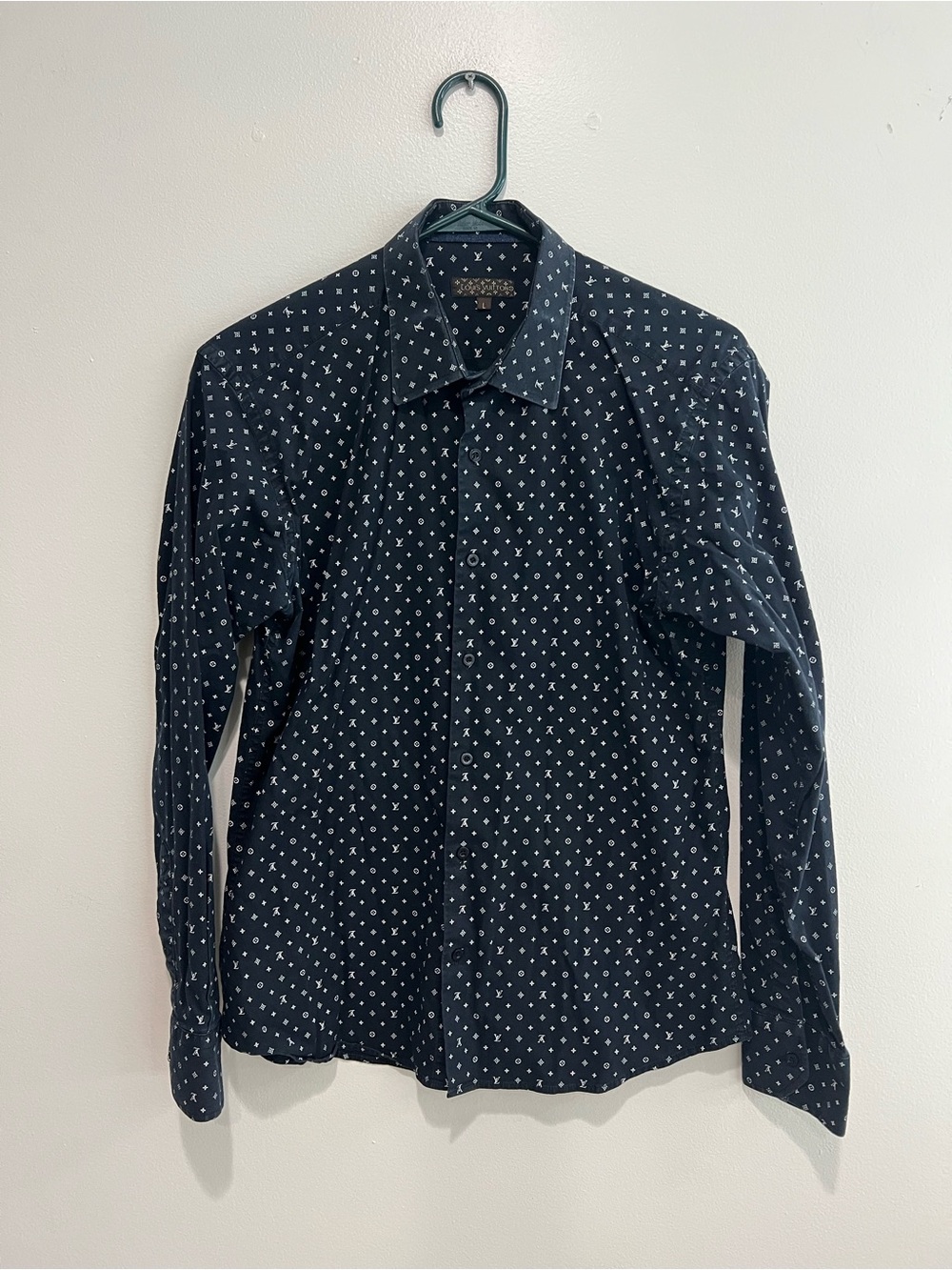 Louis Vuitton Black Long Sleeve Button Down Shirt with White Monogram Print